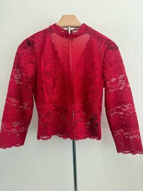 Guess Red Lace Top with Sheer Insets